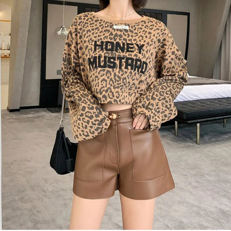 Real Sheepskin Leather Women Shorts
