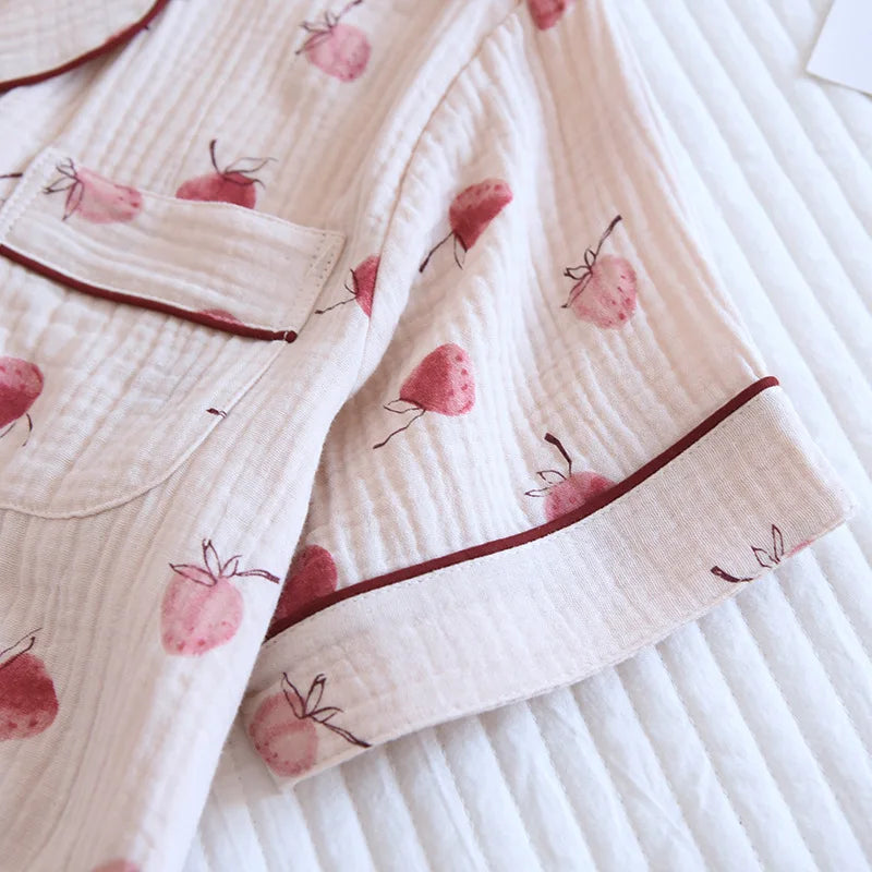 Summer pajamas short-sleeved shorts two-piece cotton crepe