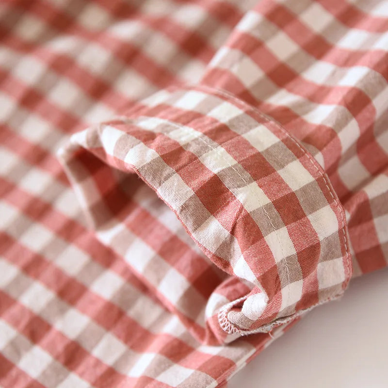 Spring and Autumn Unisex Pajama Set 100% Cotton Men's and Women's Plaid Long Sleeved Two Piece