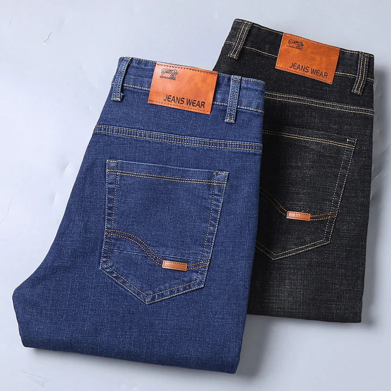 Men Light Luxury Stretch Slim Fit Comfortable Soft Pants Straight Casual Denim Trousers