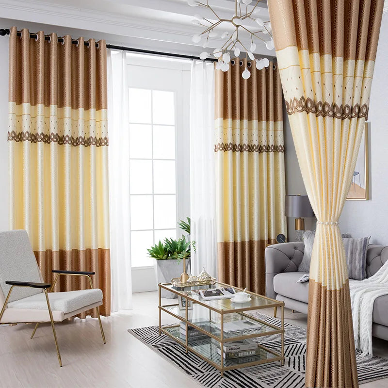 Dreamwood-Jacquard Polyester Curtain, Embroidered Double Craft Curtains, Striped Blackout, Bedroom, Living Room, New Luxury