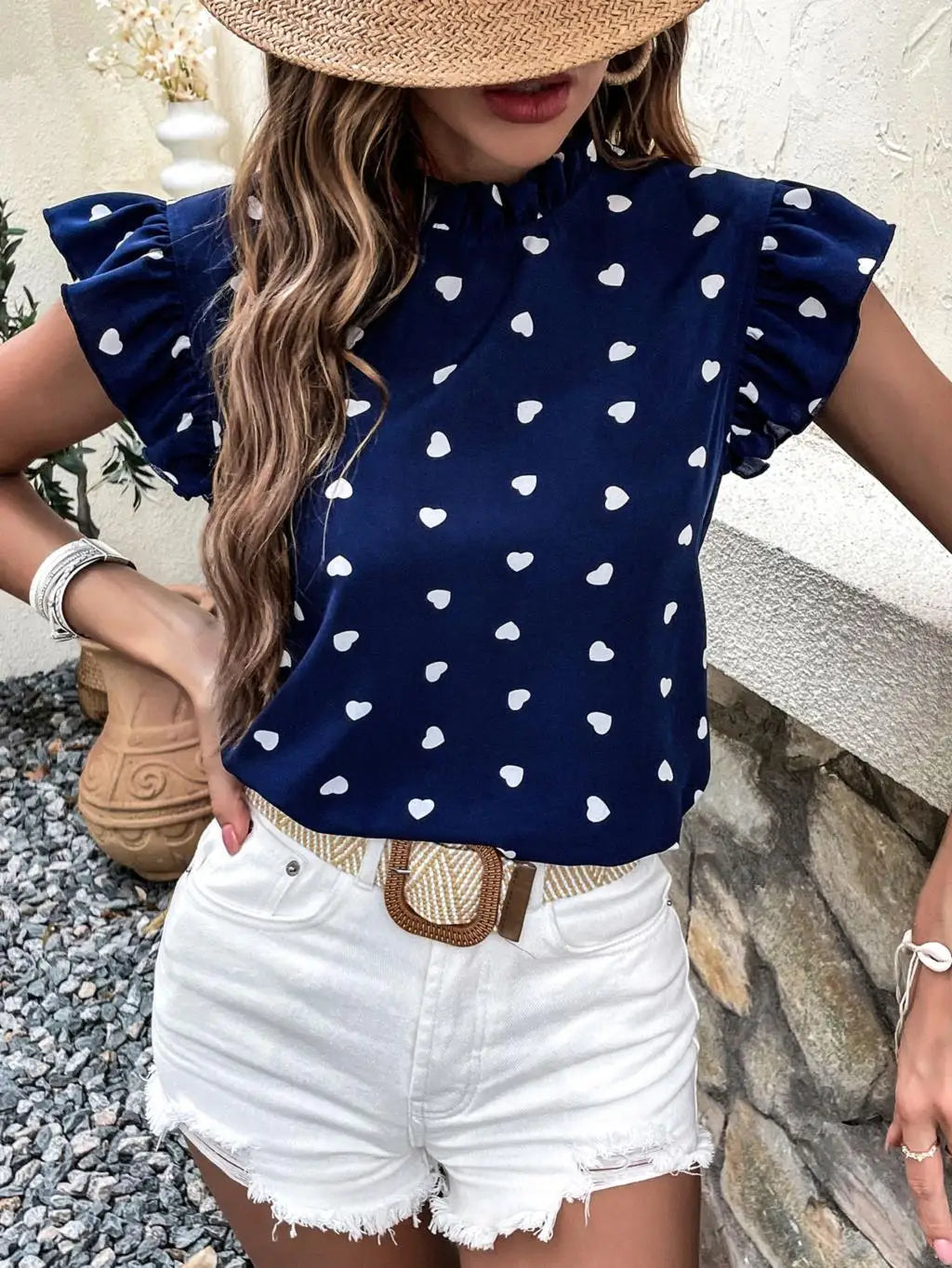 Fashion Chiffon Print Women's Shirt Ruffle Short Sleeve