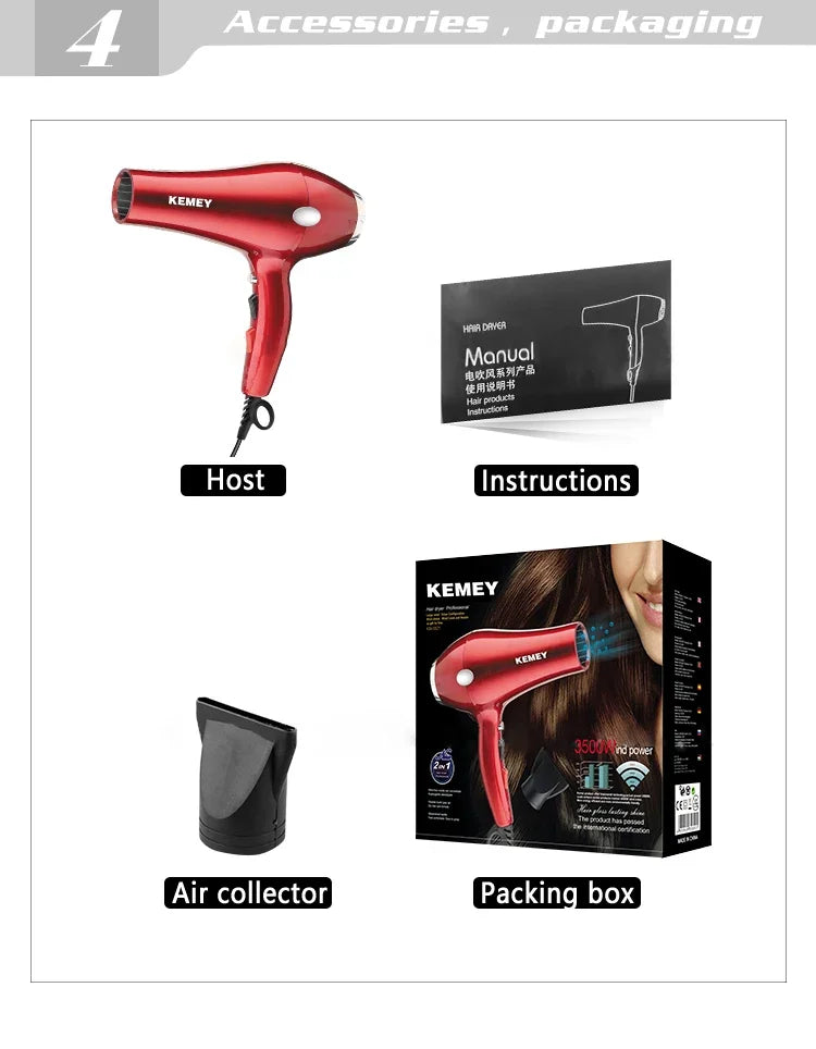 KM-5821 high-quality negative ion 3500W high-power dual speed cold and hot hair dryer