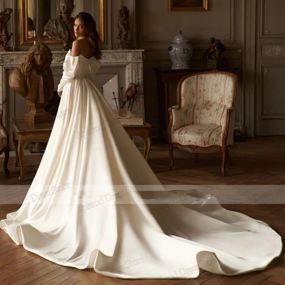Glamorous Wedding Satin Dress Bridal Gowns Luxury Mermaid Off The Shoulder Robe
