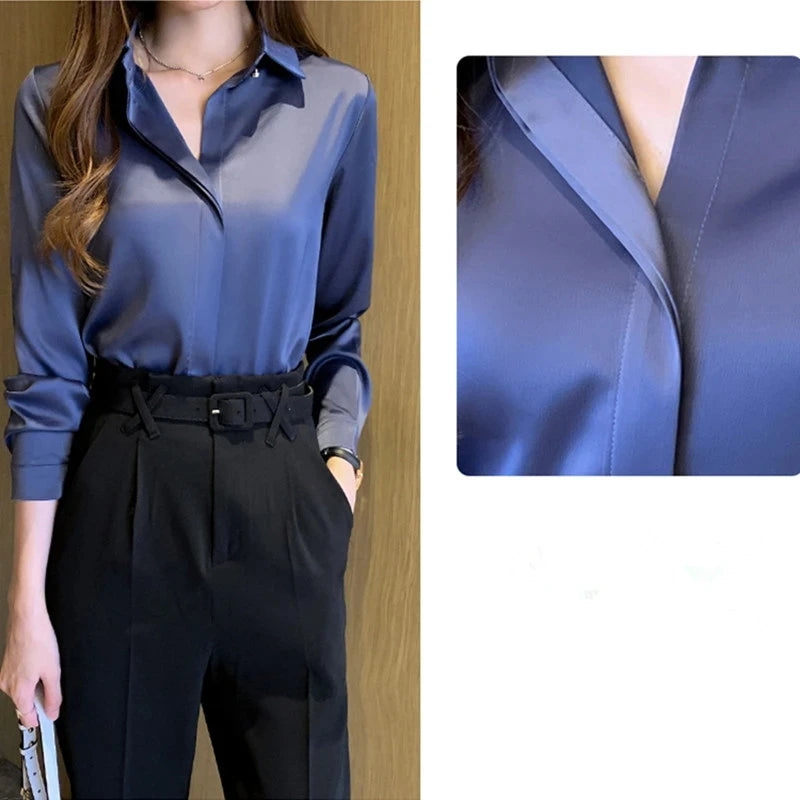 Silk Satin Women's Shirt Long Sleeve