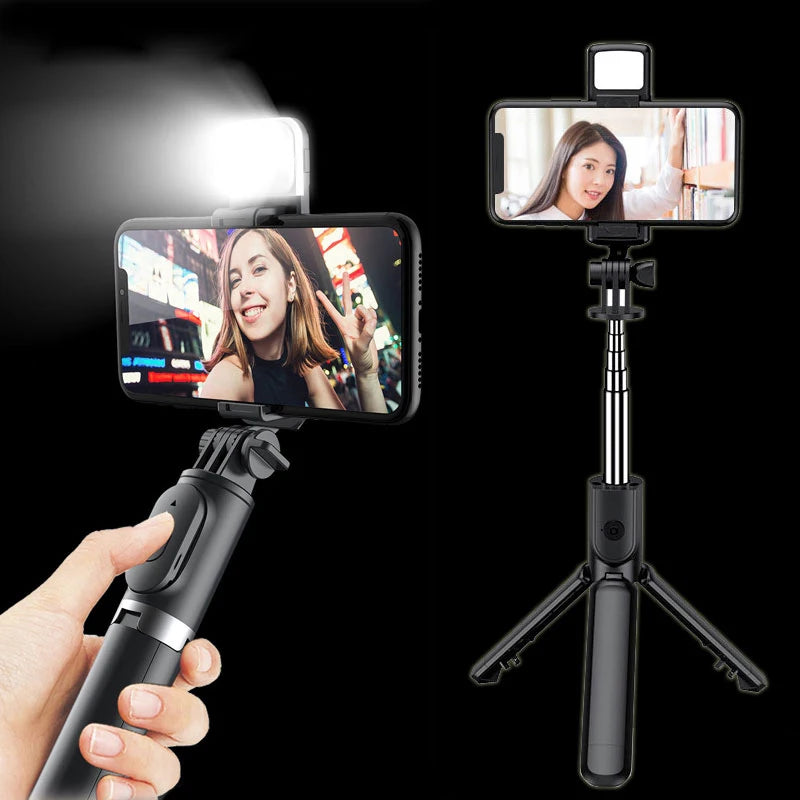 3-in-1 Tiktok Video Holder with Bluetooth Remote, Fill Light, and Foldable Bracket for Smartphones