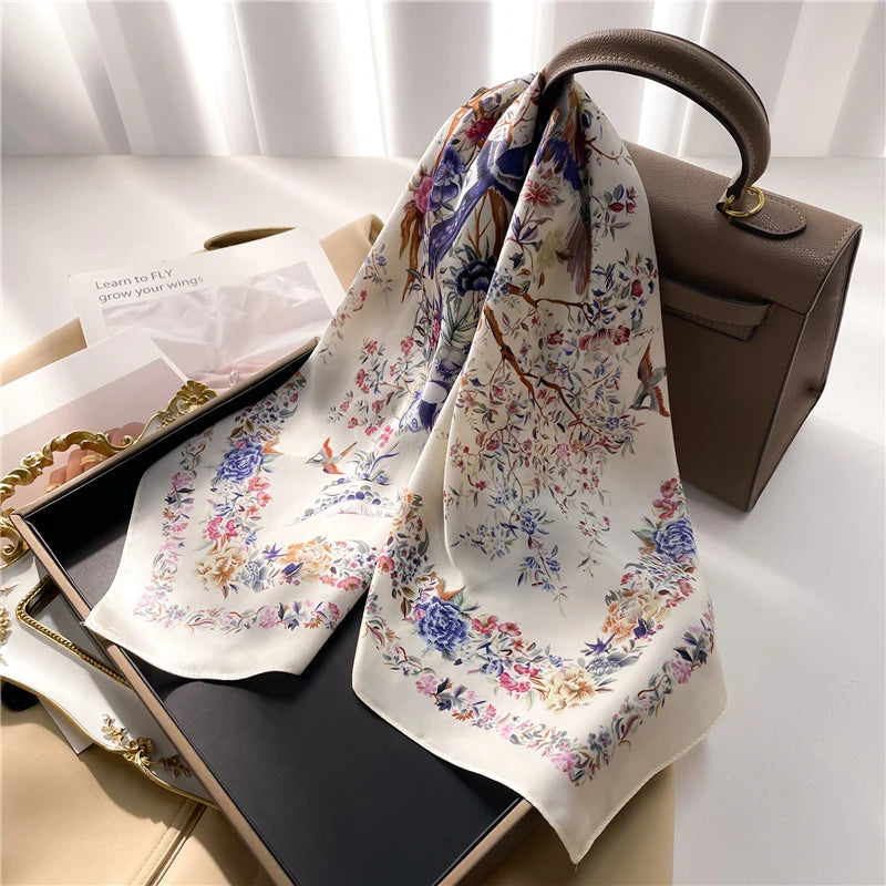 Silk Satin Headkerchief for Women Luxury Design Neck Tie Scarf Female Hair Hand Wrist Foulard Shawl Hijab Bandana