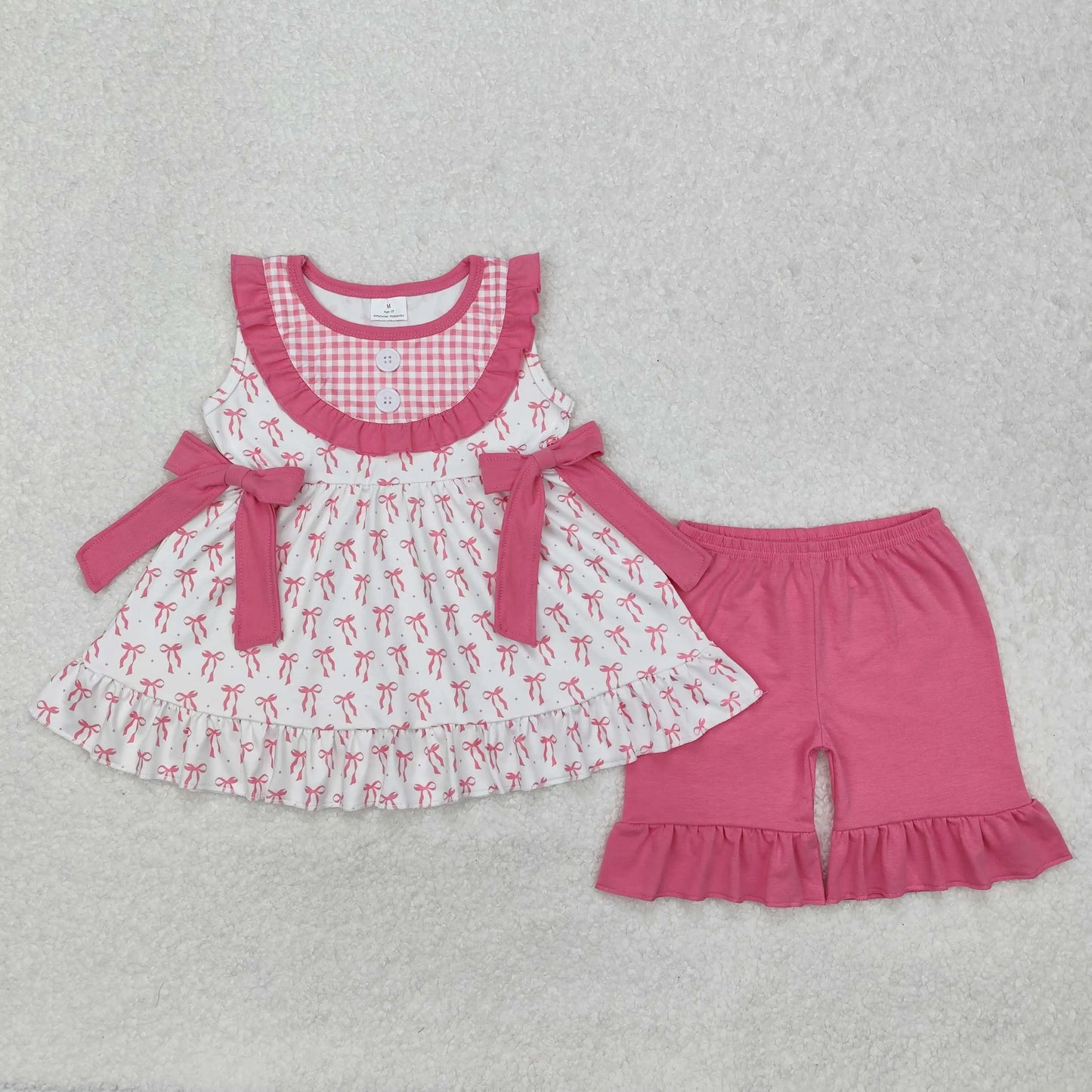 Baby girl summer shirt Short set embroidery farm tractor pink striped 3M-16T