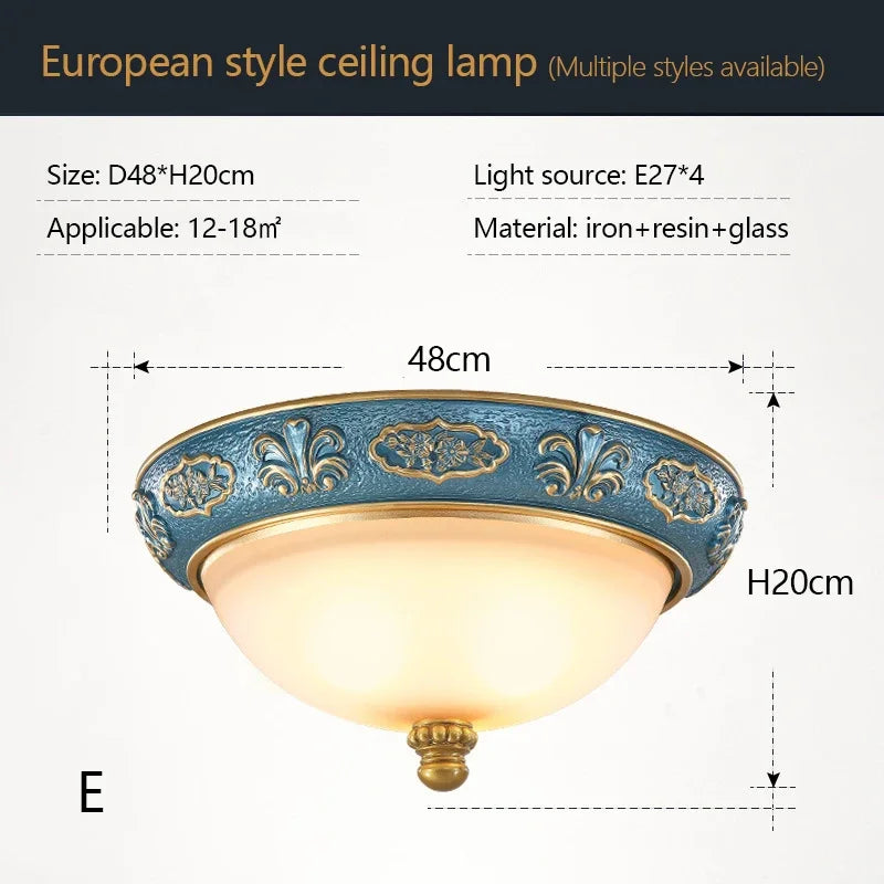 Simple Retro European Home Decor Resin Led Ceiling Lamps