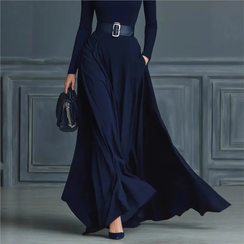 Elegant Half High Collar Knitted Long Sleeve Long Autumn Dress