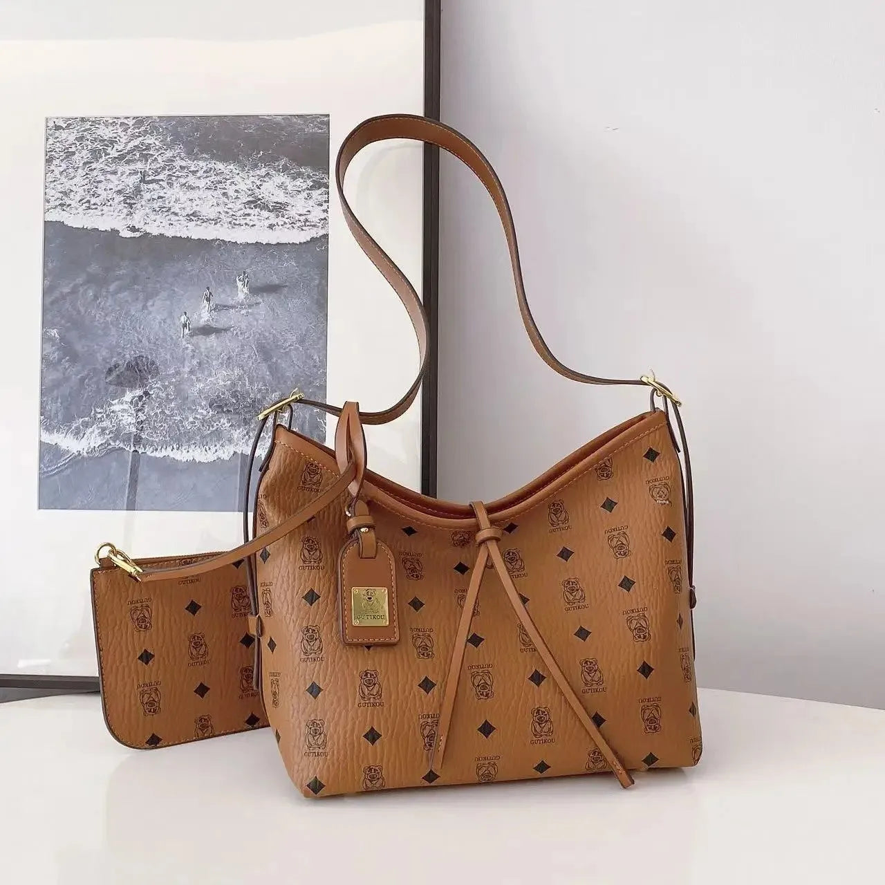 Fashionable Versatile Women's Handbag Shoulder Bag Soft Polyester Fiber Lining Zipper Closure