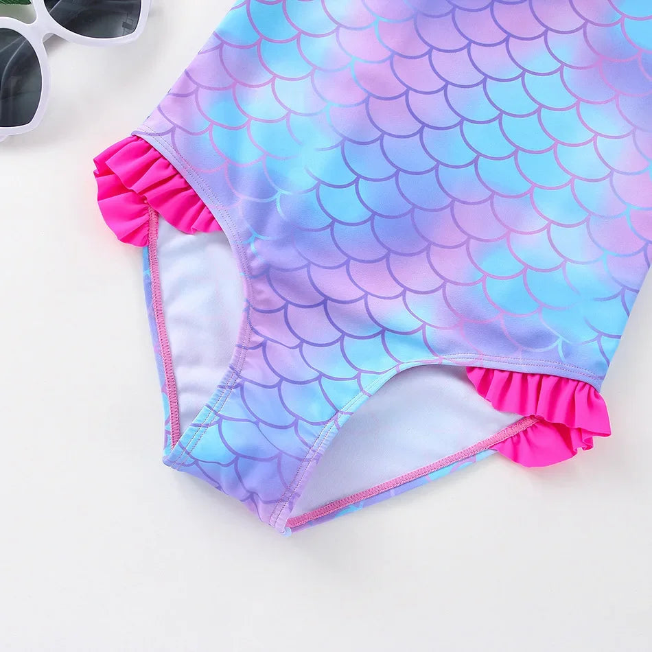 Girl Swimsuit One-Piece Mermaid Fish Scale Unicorn Children's Swimwear 2 - 8 Years