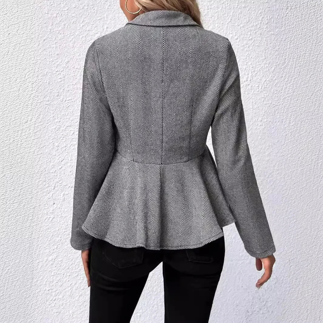 Women Ruffle Slim Blazer Jacket Long Sleeve Double Breasted