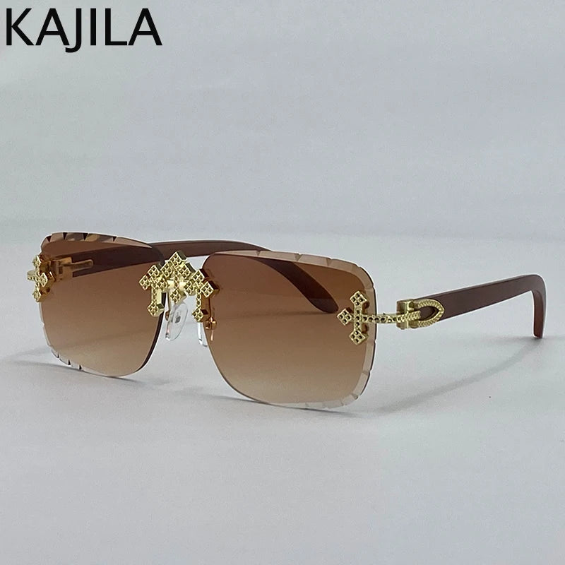 Luxury Steampunk Rimless Square Men Sunglasses UV400
