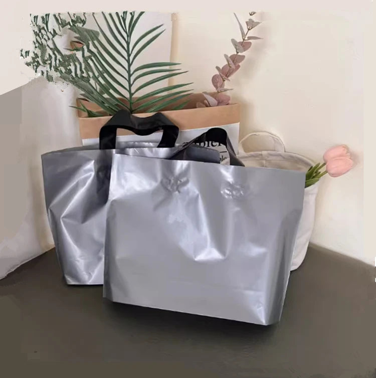 100pcs Custom Logo Colorful Shopping Bags With Handle Plastic Gift Bag Print One Color Logo On One-sided Free Design Print