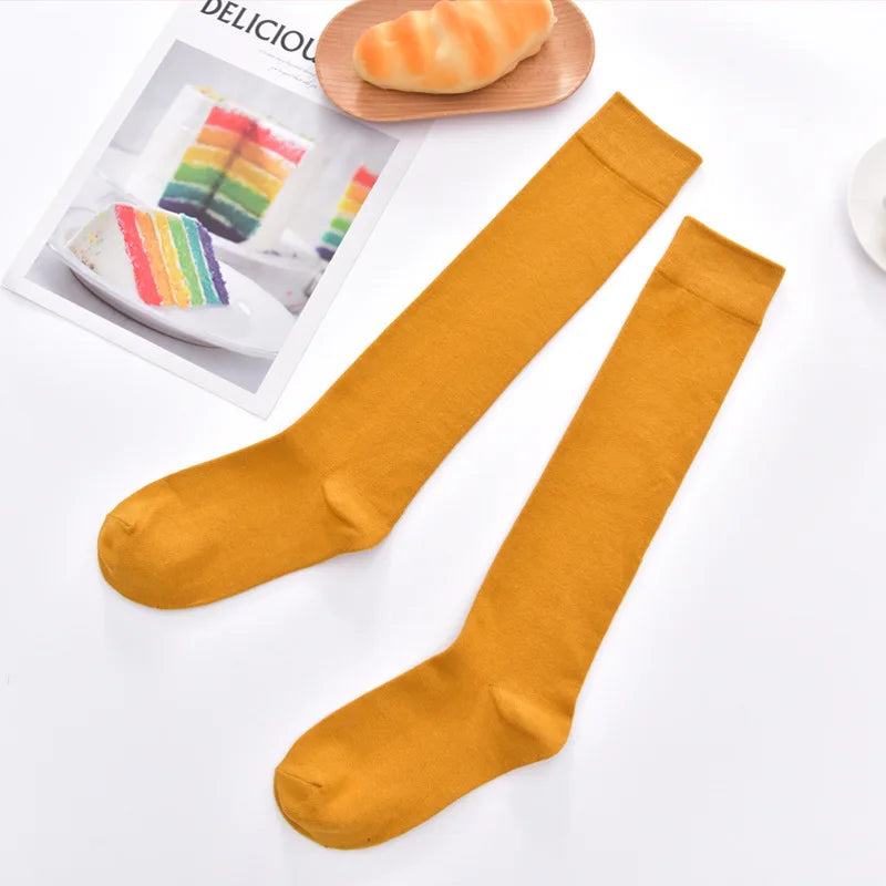 Women Cotton Knee High Solid Color Socks