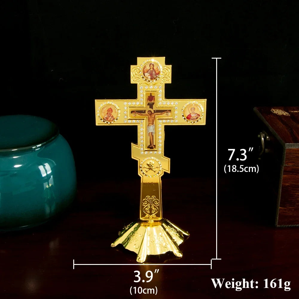 Orthodox Church Cross Gold Planting With Stand Decoration