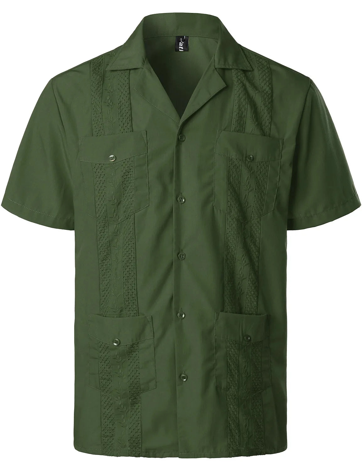 Men's Traditional Cuban Collar Guayabera Shirts Short Sleeve Embroidered w 4 Pockets