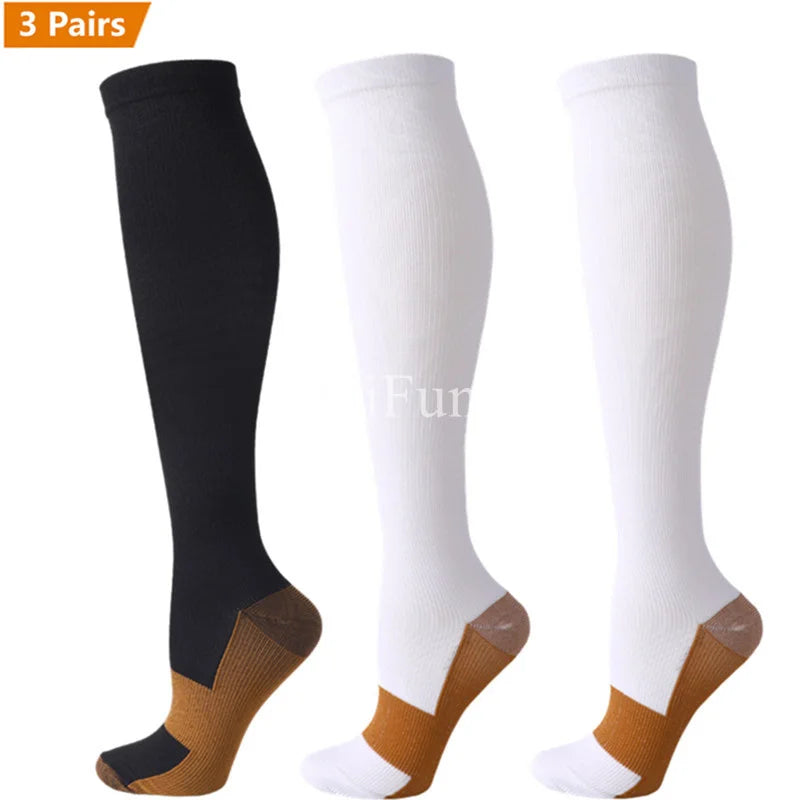 3 Pair Copper Compression Socks Women Men Anti Fatigue Pain Relief Unisex Knee High 15-20