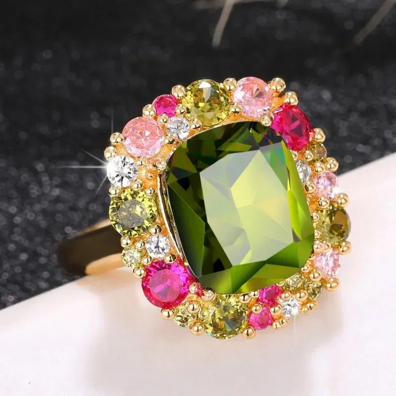 Luxury Fashion Green Zirconia Crystal Ring for Women