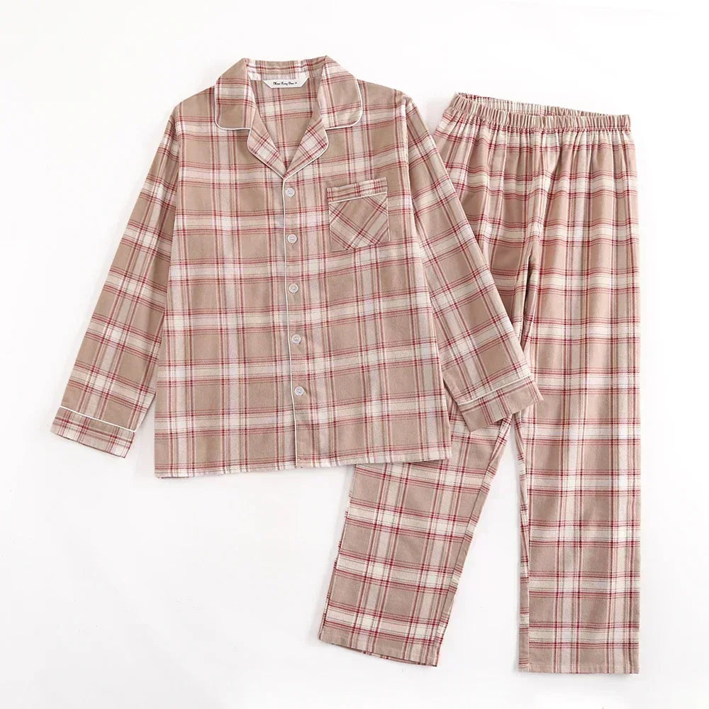 Plaid Design Multi Colors Warm Cotton Flannel Long-sleeved Trousers Pajamas Set for Men