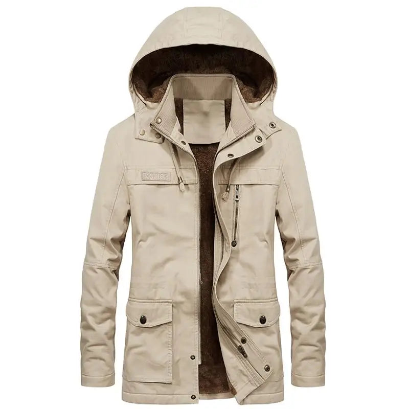 New Military Thick Warm Men Jacket Winter Parkas Casual Cotton Padded Multi-Pocket Fur Hoodie