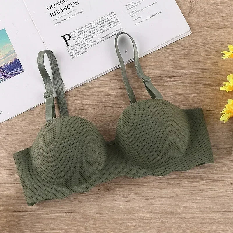 Women Sexy Push Up Seamless Solid Color Wireless One-pieces Bras Convertible Straps Brassiere