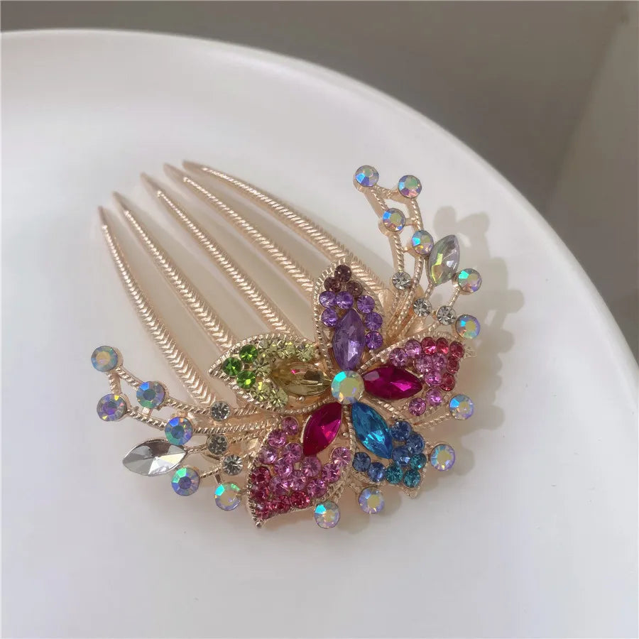 Multi-color Luxury Rhinestone Hairpin Flower Leaf Comb Women Wedding Elegant Hair Accessories