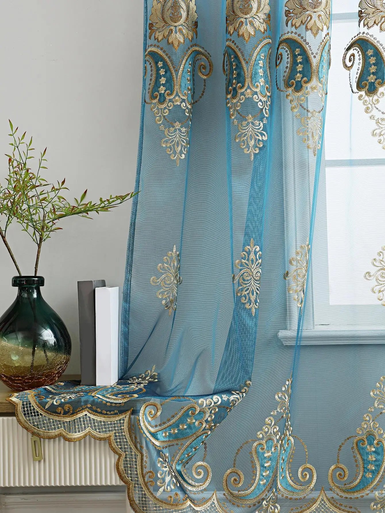 Modern European High Luxury Embroidered Bedroom and Living Room Screen Curtain 1PC