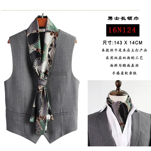 Men's silk scarves British strip printed narrow scarf suit decorative