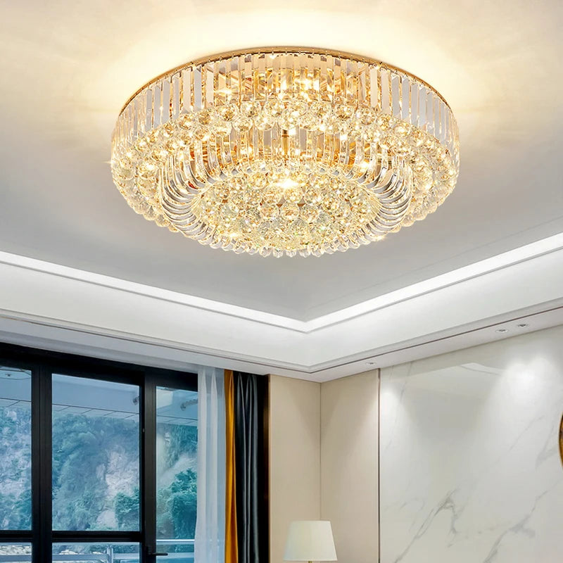European Large Round Luxury Crystal Ceiling Chandelier