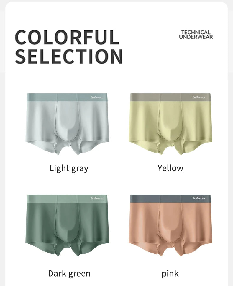 4Pcs Traceless Breathable Silky Antibacterial Men Boxers Trunks