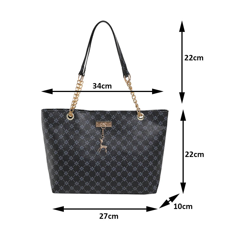 Women Soft Leather Large Capacity Tote Handbag With Hanging Accessories Shoulder Bag