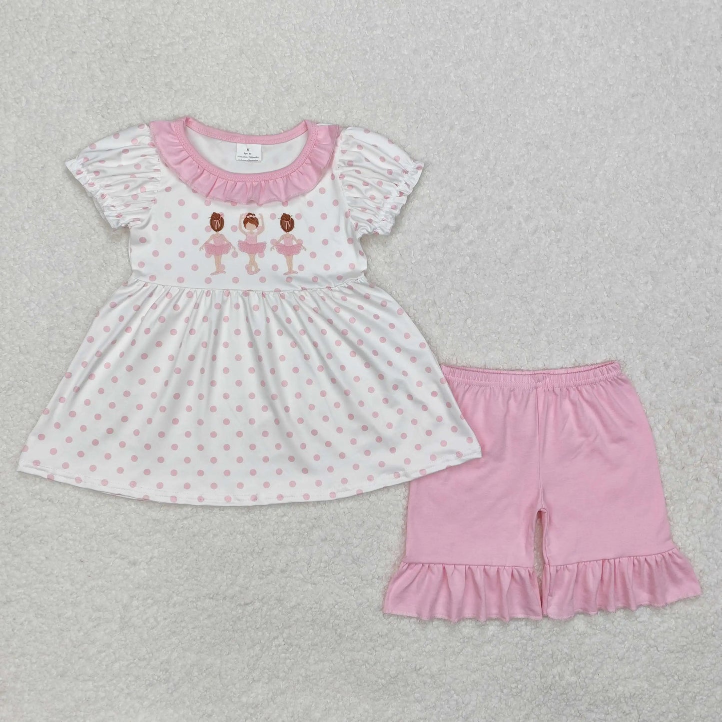 Baby girl summer shirt Short set embroidery farm tractor pink striped 3M-16T