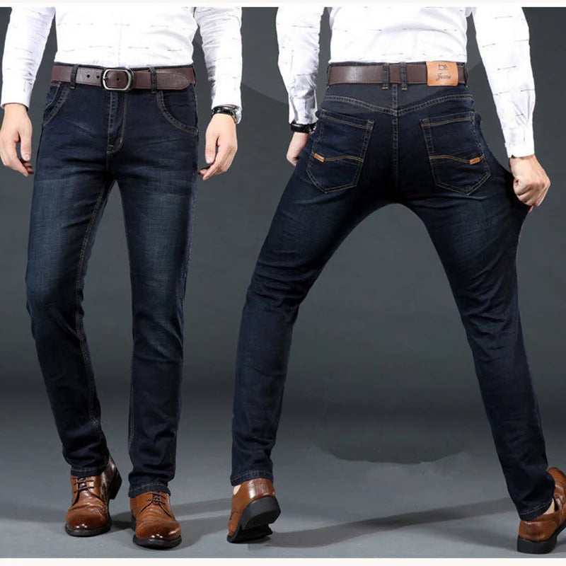 Men Light Luxury Stretch Slim Fit Comfortable Soft Pants Straight Casual Denim Trousers