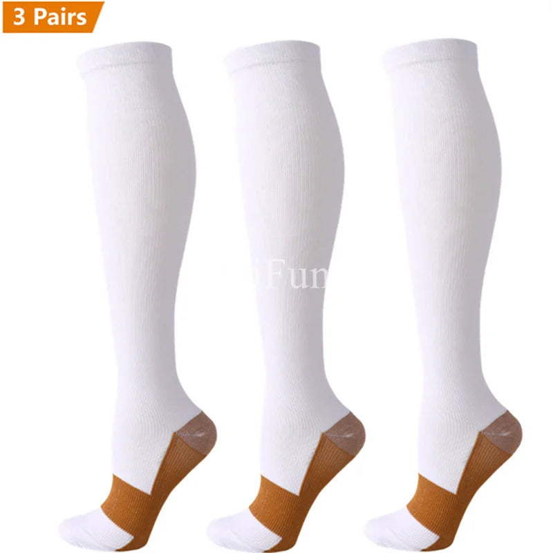 3 Pair Copper Compression Socks Women Men Anti Fatigue Pain Relief Unisex Knee High 15-20