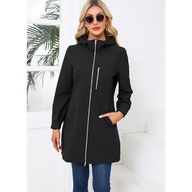 Spring Women's Hooded Long Jacket, Size S-3XL