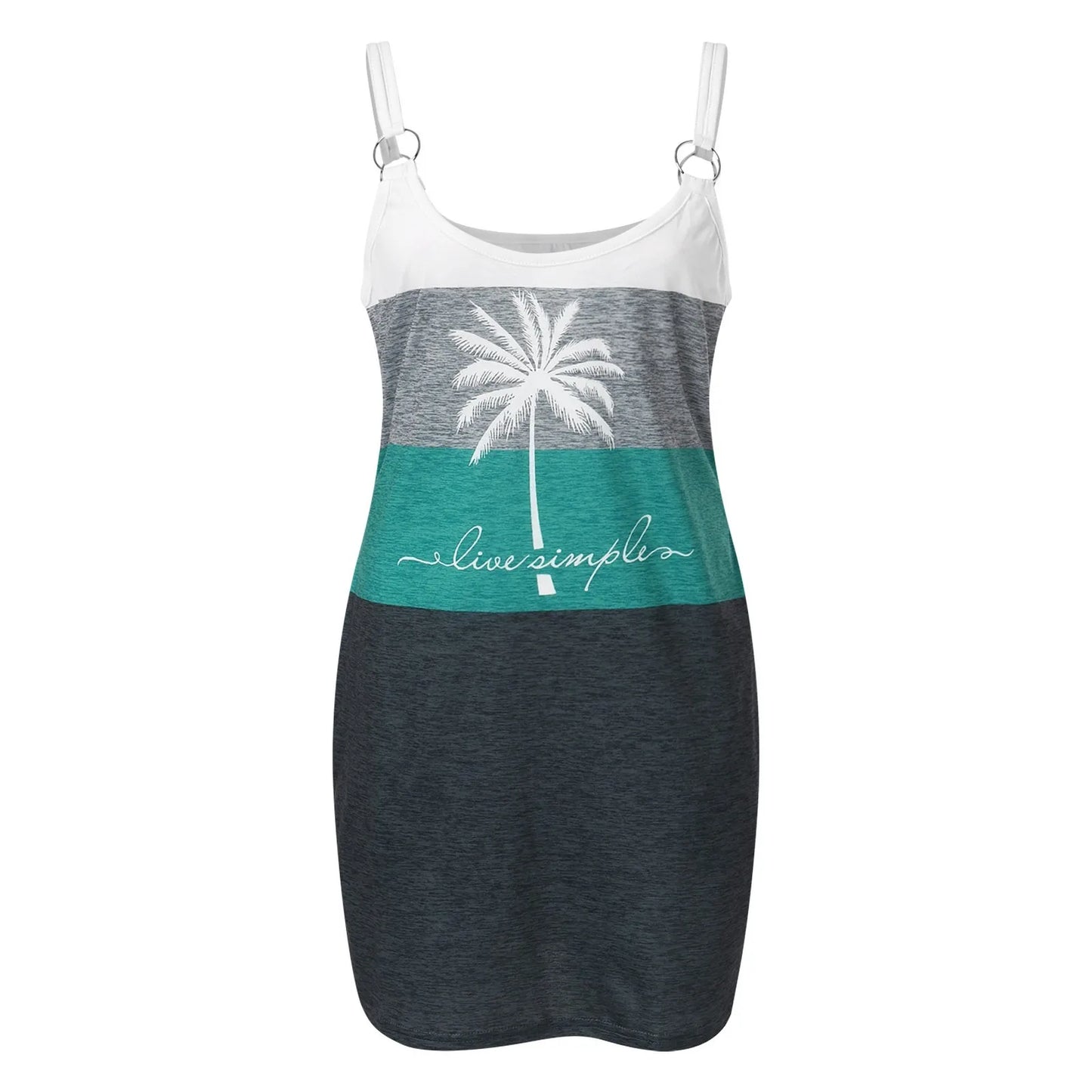 Women Casual Print Slim Dress Round Neck Strap Sleeveless