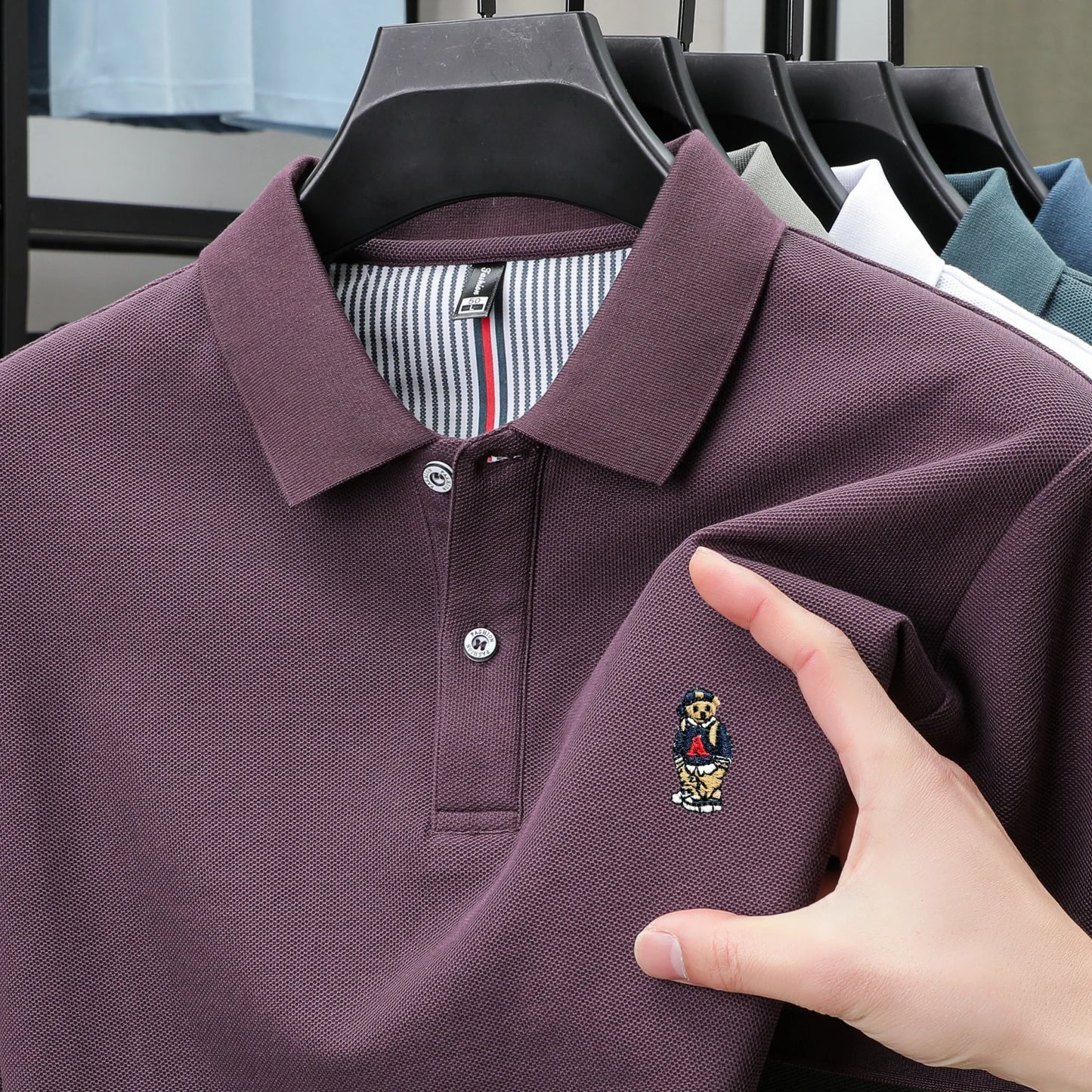 100% cotton high-end brand men short sleeve polo shirt cartoon bear embroidery comfort texture skin friendly breathable T-shirt