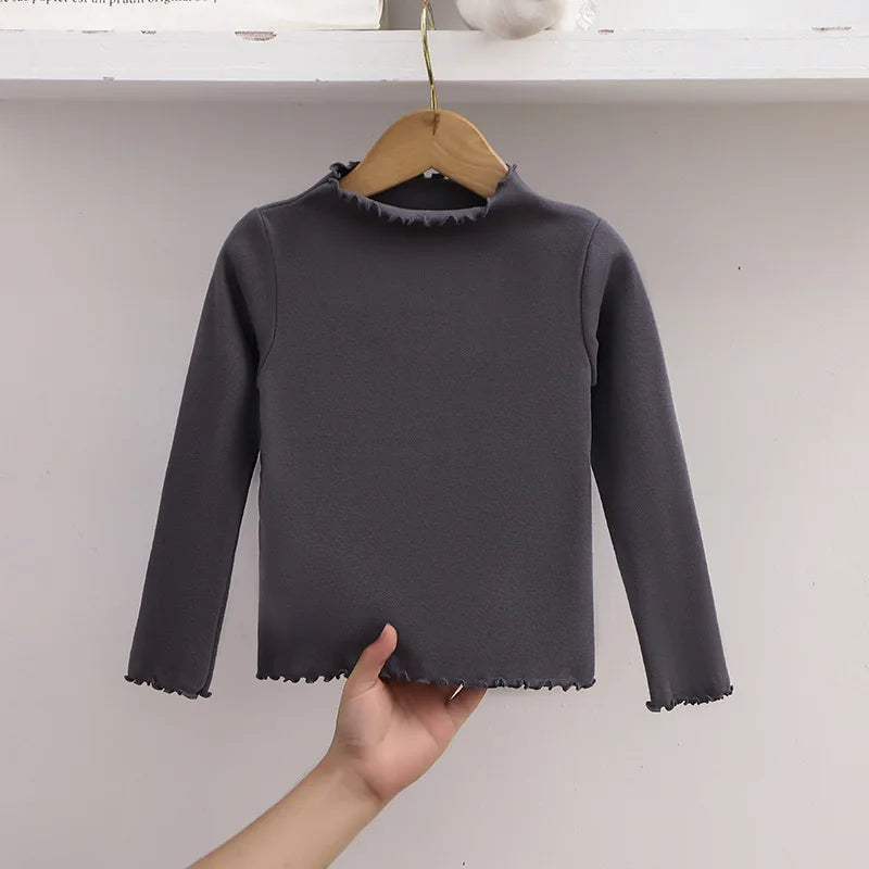 Girl Solid Color Long Sleeved T-shirt
