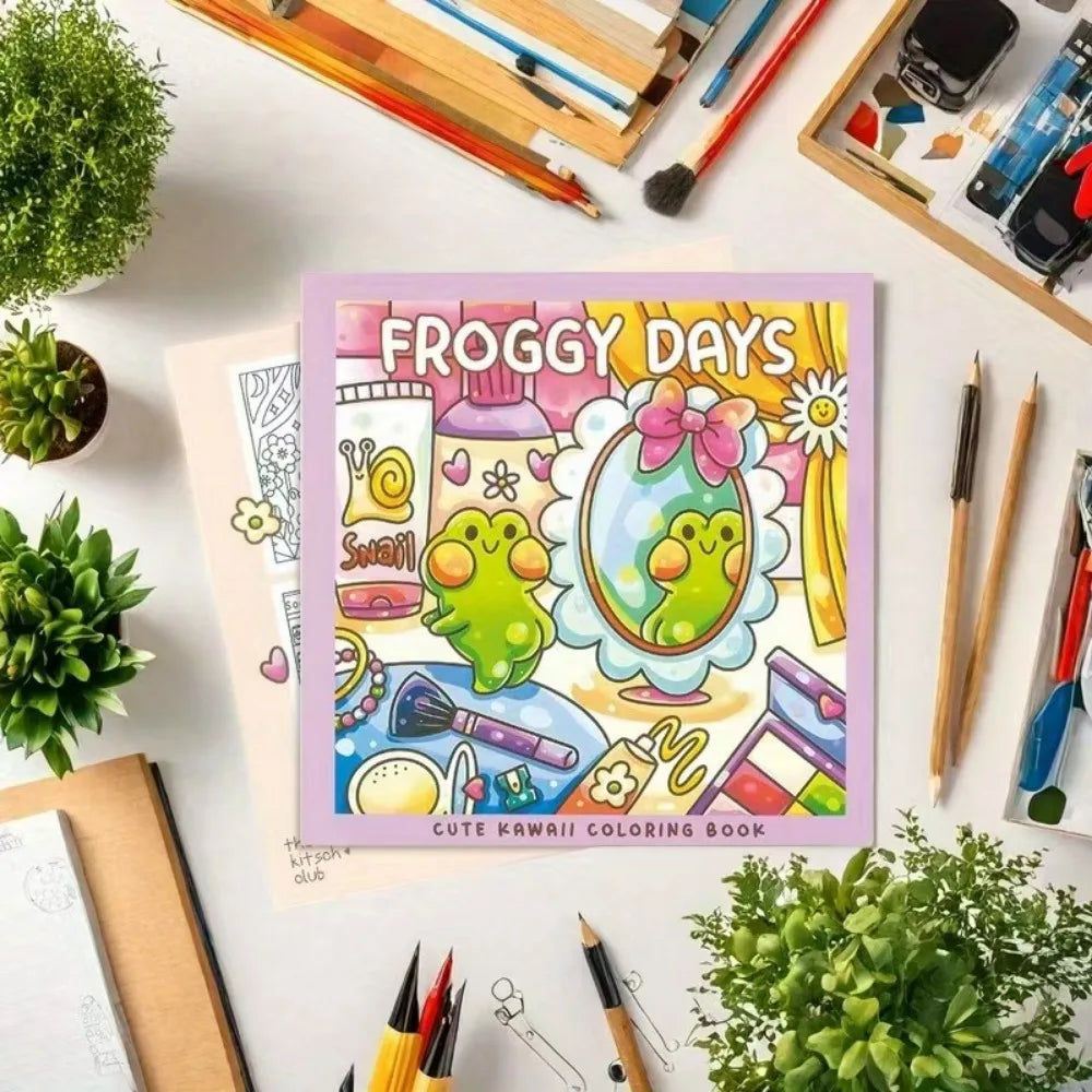 Froggy Days Cartoon Coloring Book Fuzzy Tales Early Education Graffiti Copy Sketch Book Stationery Charming Frog