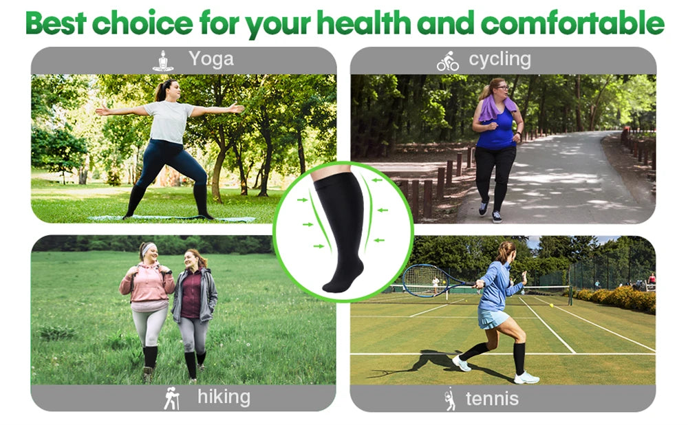 1 Pair 2XL-7XL Large Size Compression Socks for Women and Men 20-30 MmHg Wide Calf Knee Stockings for Sports Running Yoga