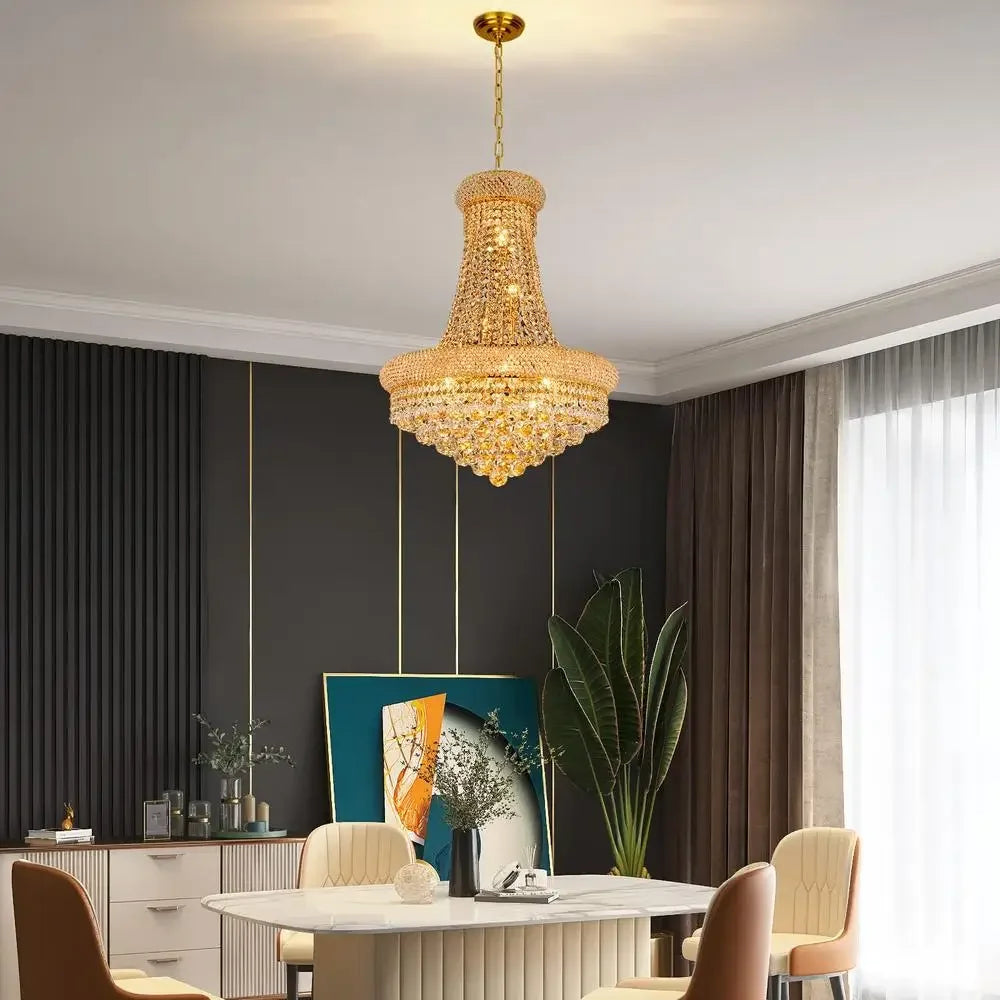 Luxury Empire Gold Lighting Crystal Chandelier Fixture 12 Lights Entryway Dining Room