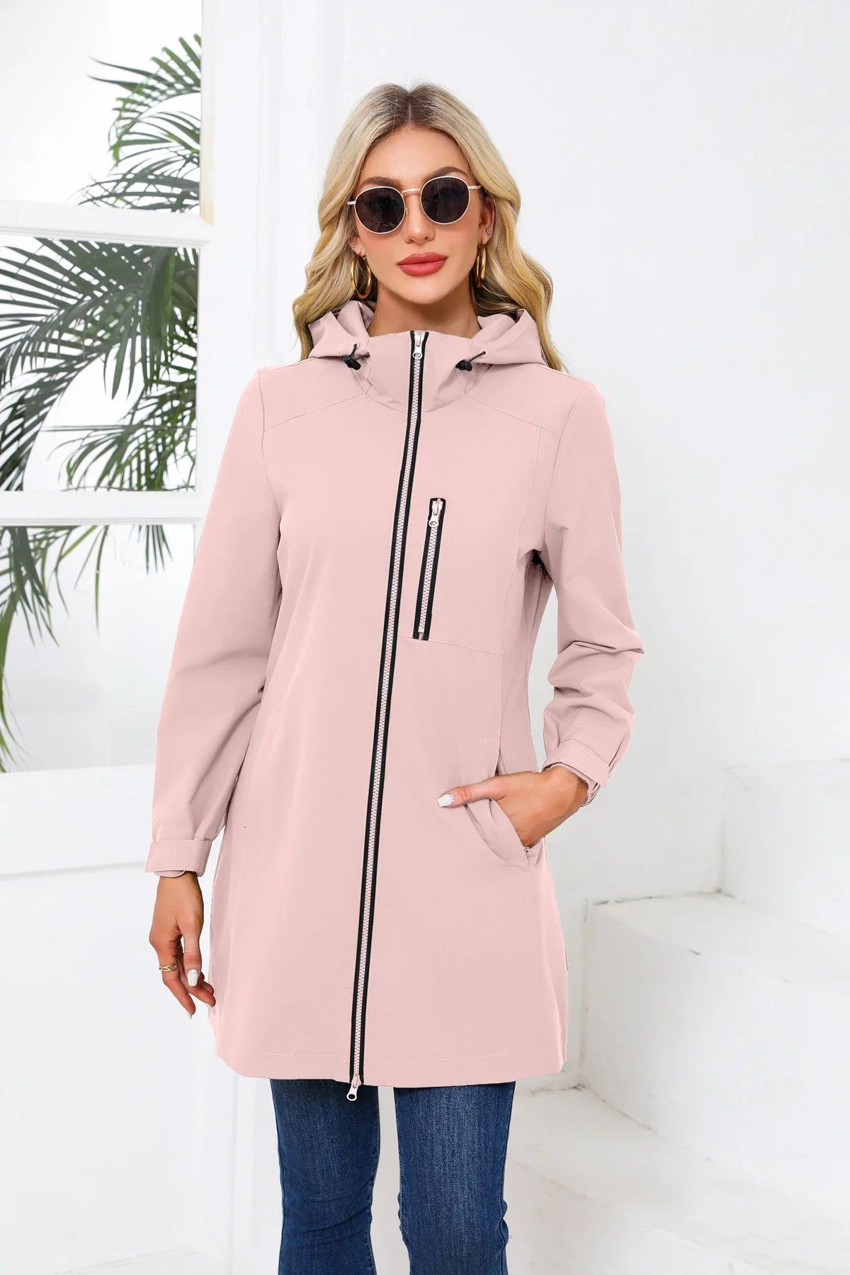 Spring Women's Hooded Long Jacket, Size S-3XL