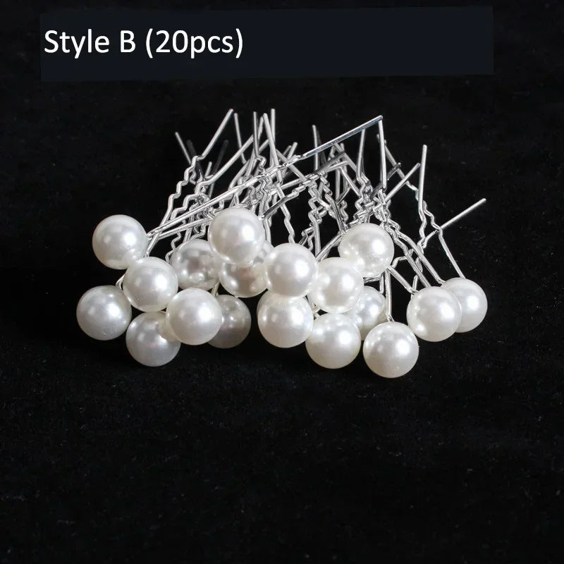 20pcs Elegant Pearl Crystal Hairpin Wedding Bridal U-shaped Metal Hair Comb Forks for Women