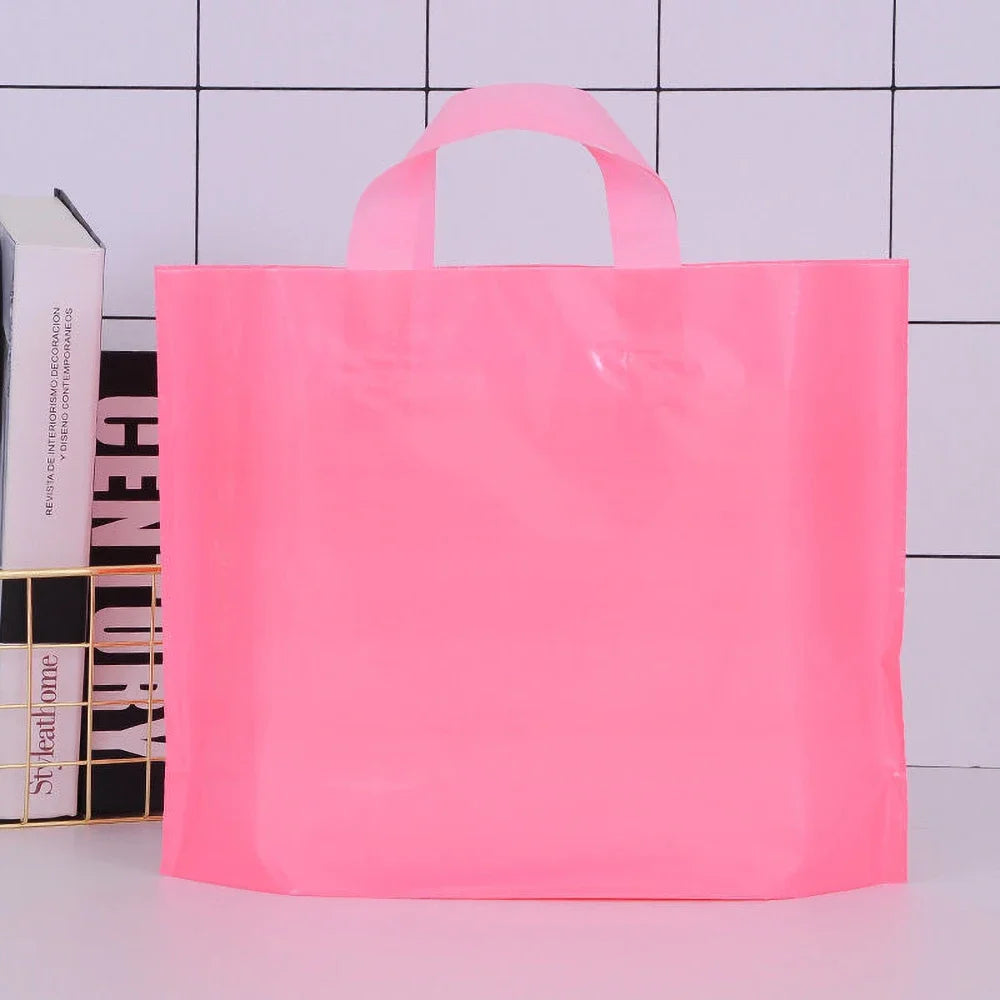100pcs Custom Logo Colorful Shopping Bags With Handle Plastic Gift Bag Print One Color Logo On One-sided Free Design Print