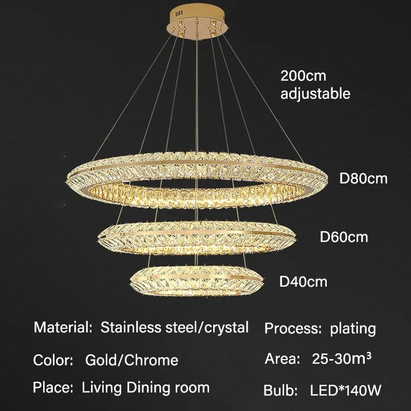 Luxury Crystal LED Pendant Indoor Chandelier Light Villa Living Dining Room Bedroom Hotel