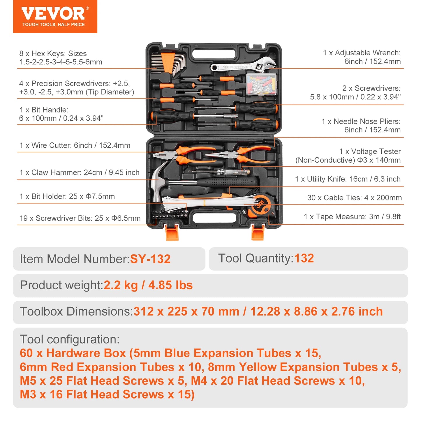 VEVOR Tool Kit Home Repairing with Portable Tool Storage Case for Home Maintenance DIY Projects and Automotive Repair