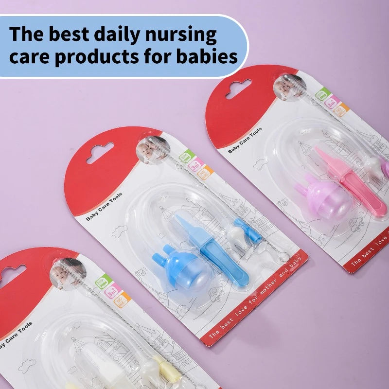 3Pcs Silicone Baby Nose Cleaner with Tweezer & Brush Set Anti-backwash Child Nasal Aspirator Ear Nose Clean