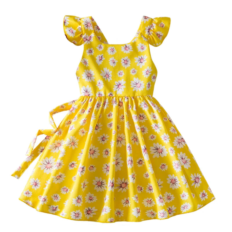Beach Party Colorful Floral Print Backless Elegant Girl Party Dress